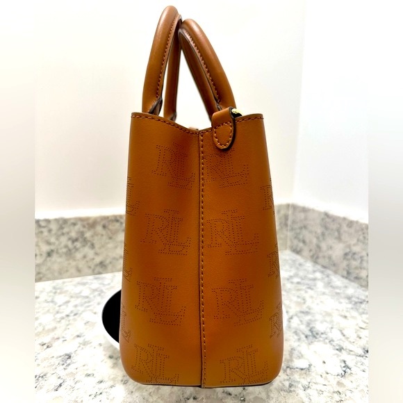 Ralph Lauren Perforated LRL Monogram Top Handled W Removable Long Shoulder Strap - Picture 5 of 14